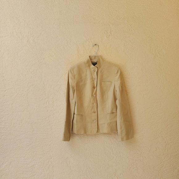 Brooks Brothers Beige 100% Irish Linen Stand Up Collar Single Breasted Blazer 14 - Picture 2 of 11